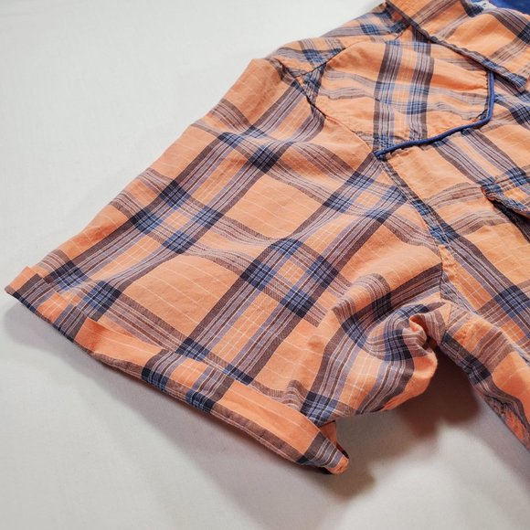 Guess Shirt Mens Medium Light Salmon Plaid Unique Wood Snap Rodeo Cowboy Western - Picture 9 of 15